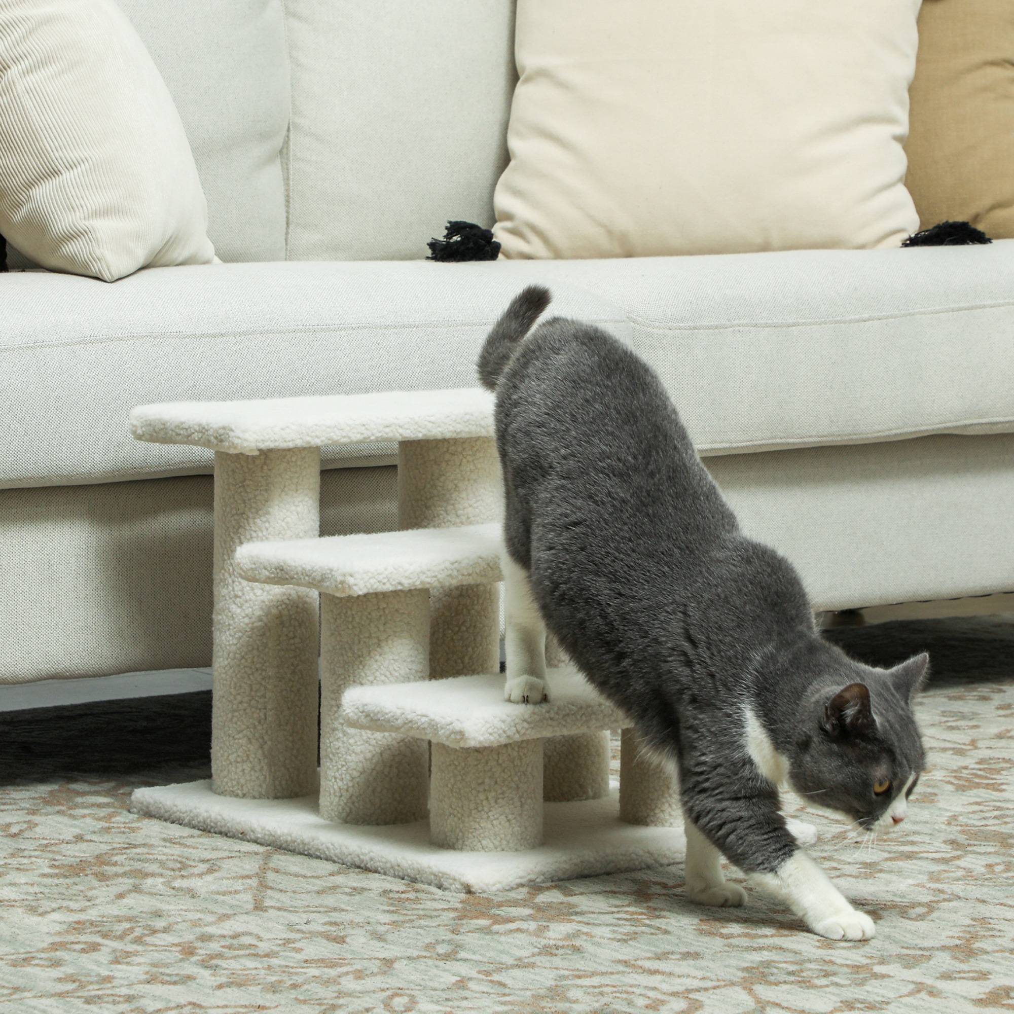 Escalier chat 3 marches, escalier chien, animaux, peluche, 45x35x34cm, beige - Image 3