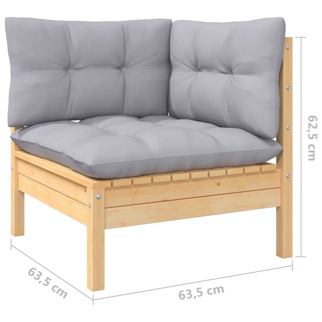 Helloshop26 - Salon de jardin meuble d'extérieur ensemble de mobilier 7 pièces avec coussins gris bois de pin massif - Imagen 4
