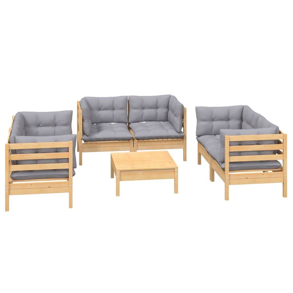 Helloshop26 - Salon de jardin meuble d'extérieur ensemble de mobilier 7 pièces avec coussins gris bois de pin massif - Imagen 1
