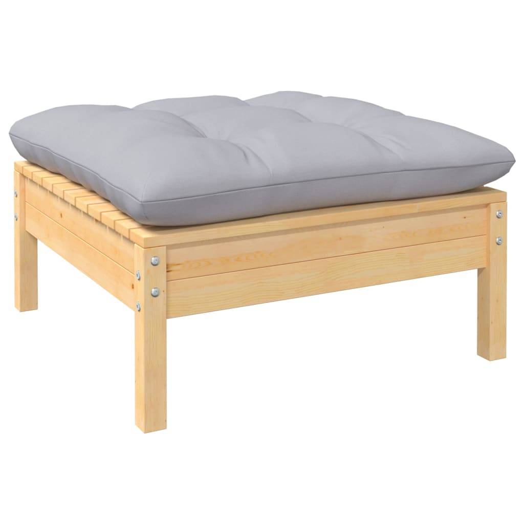 Helloshop26 - Salon de jardin meuble d'extérieur ensemble de mobilier 7 pièces avec coussins gris bois de pin massif - Imagen 3