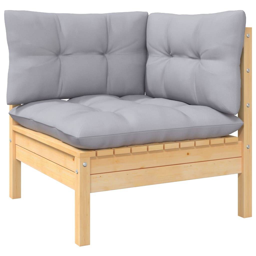 Helloshop26 - Salon de jardin meuble d'extérieur ensemble de mobilier 7 pièces avec coussins gris bois de pin massif - Imagen 2