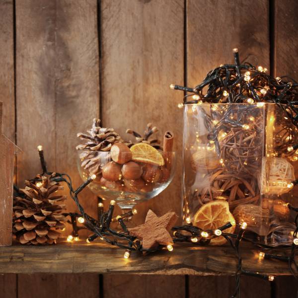 Lotti - Guirlande lumineuse 24,5M 600 LED blanc chaud 8 jeux mémoire timer verte IP44 Lotti - Imagen 8