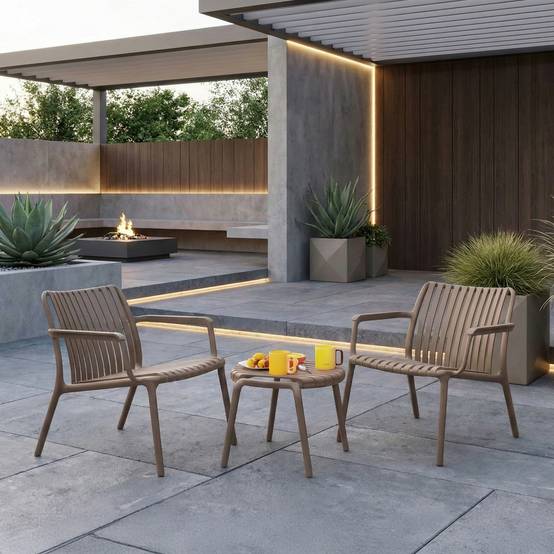 Fauteuil bas de jardin en résine PP 50 % recyclé Joysxee, taupe - Jardiline - Image 4