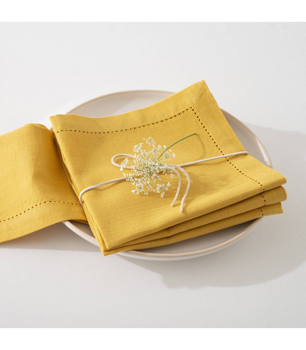 Lot de 4 Serviettes de table en Coton Ocre 40 x 40 cm - Imagen 3