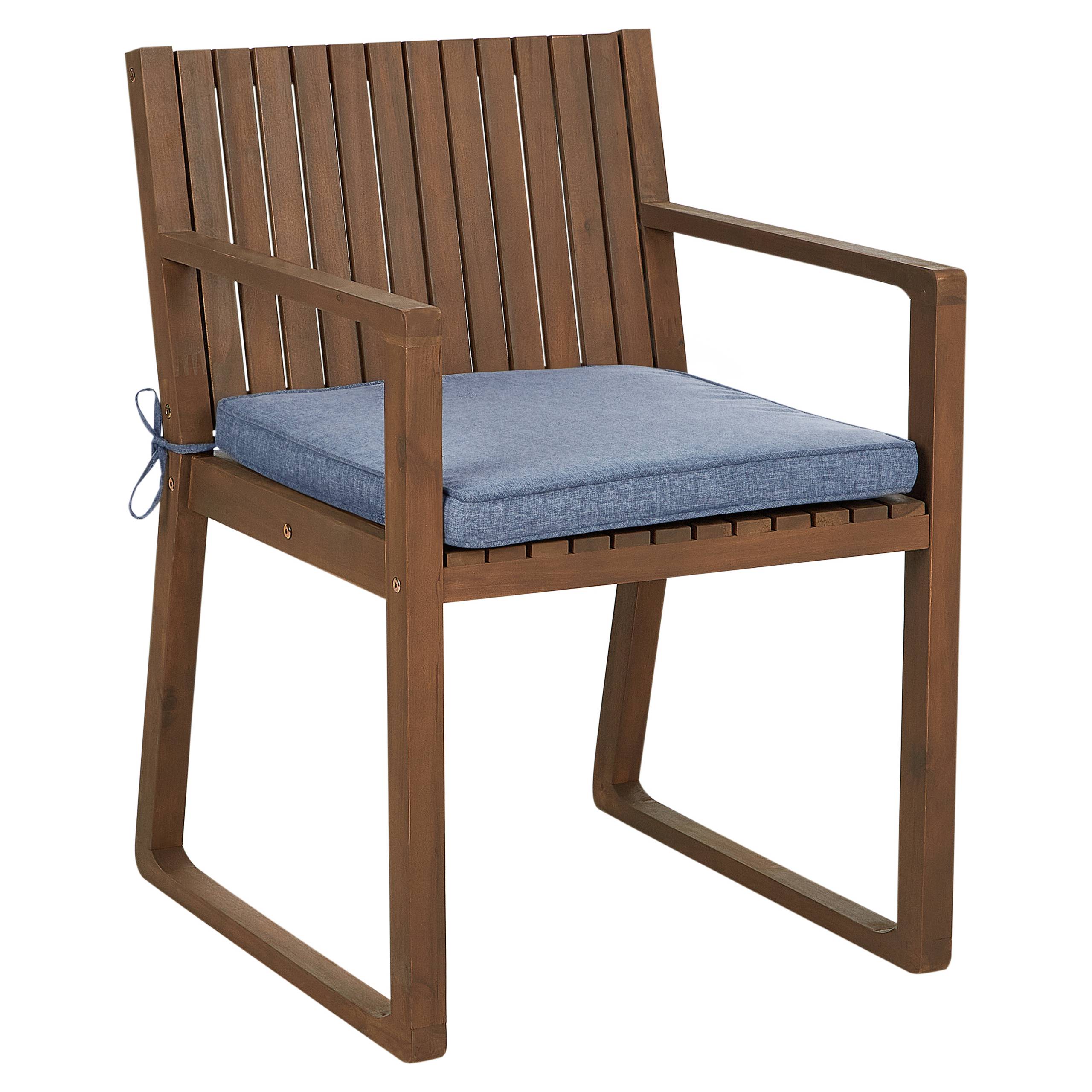 Beliani - Set 8 Chaises de Salle à Manger Extérieur en Bois d'Acacia Foncé avec Coussins Bleus Jardin Rustique - Imagen 4