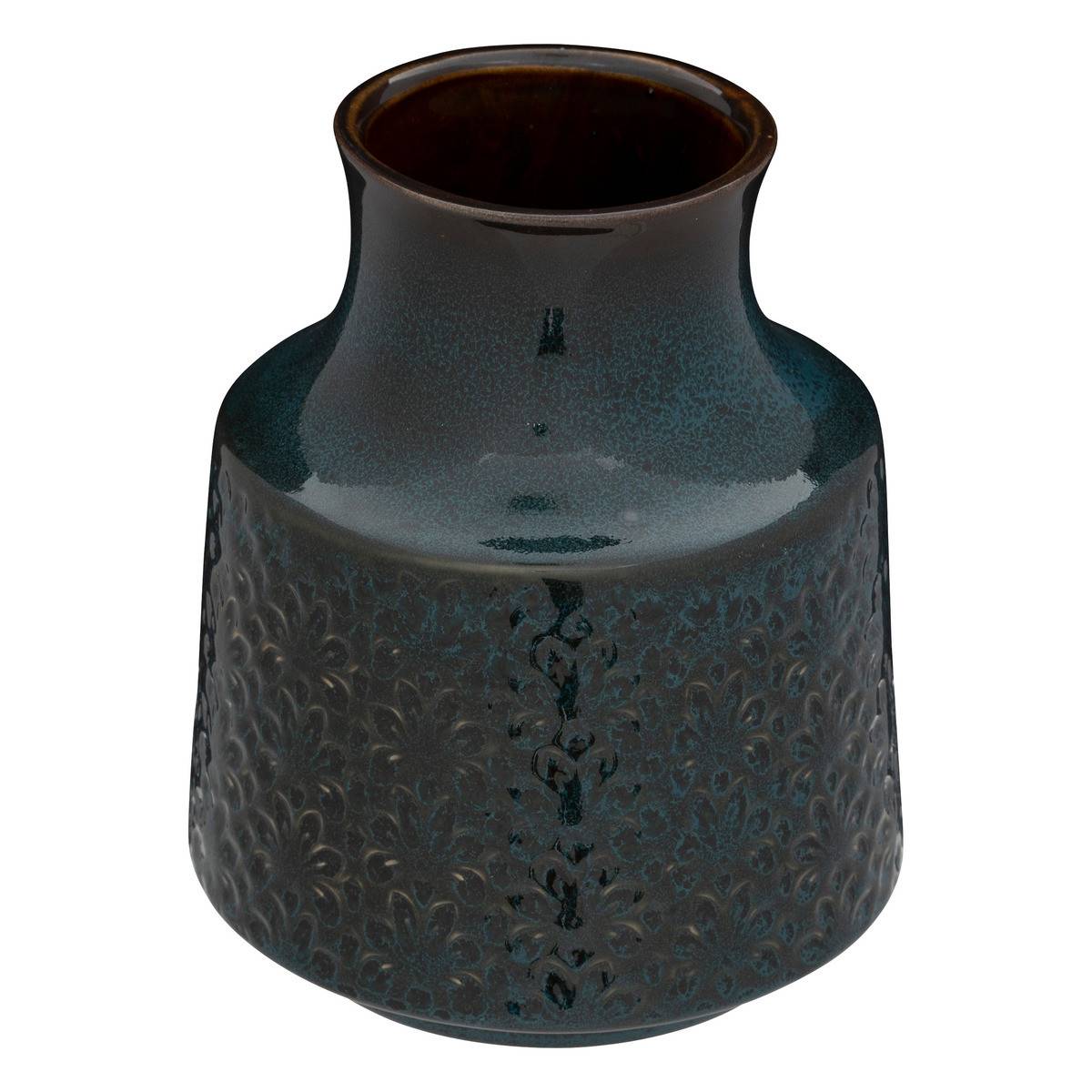 Vase en Céramique émaillée Bleu motif en relief D 15 x H 18 cm - Imagen 1