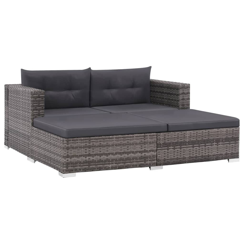 Helloshop26 - Salon de jardin meuble d'extérieur ensemble de mobilier 3 pièces avec coussins résine tressée gris - Imagen 2
