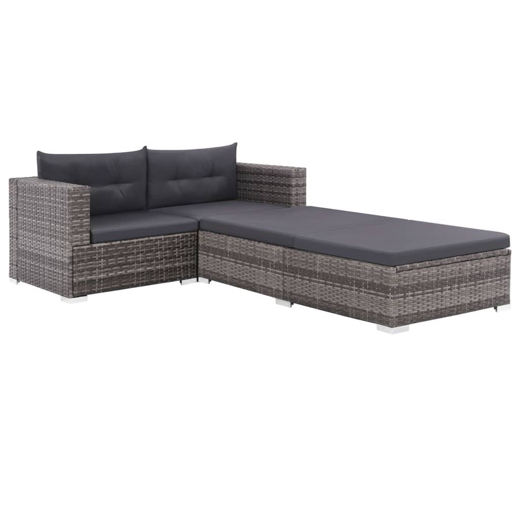 Helloshop26 - Salon de jardin meuble d'extérieur ensemble de mobilier 3 pièces avec coussins résine tressée gris - Imagen 1