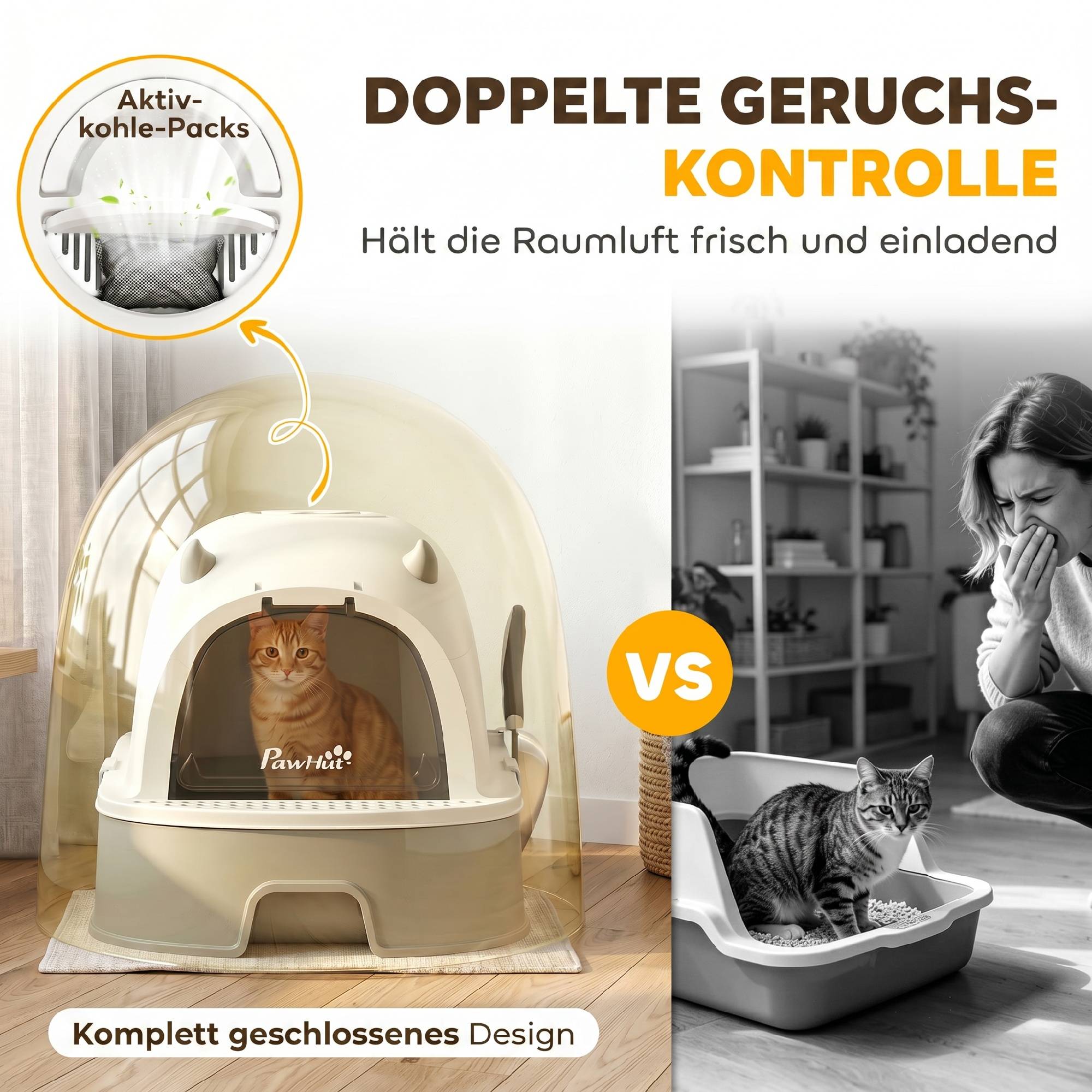 Bac à litière en acier inoxydable avec couvercle amovible, pelle et filtre à charbon actif pour chats de petite et moyenne taille, gris - Image 7