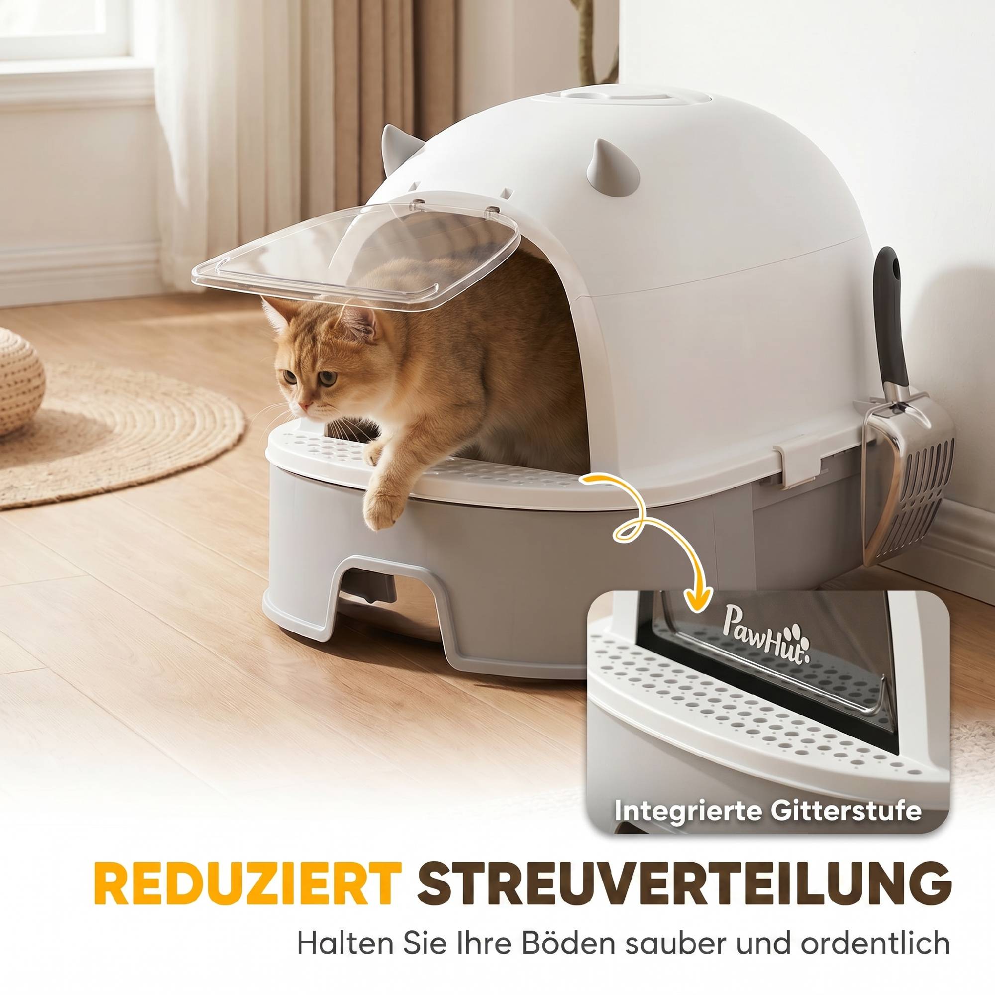 Bac à litière en acier inoxydable avec couvercle amovible, pelle et filtre à charbon actif pour chats de petite et moyenne taille, gris - Image 8