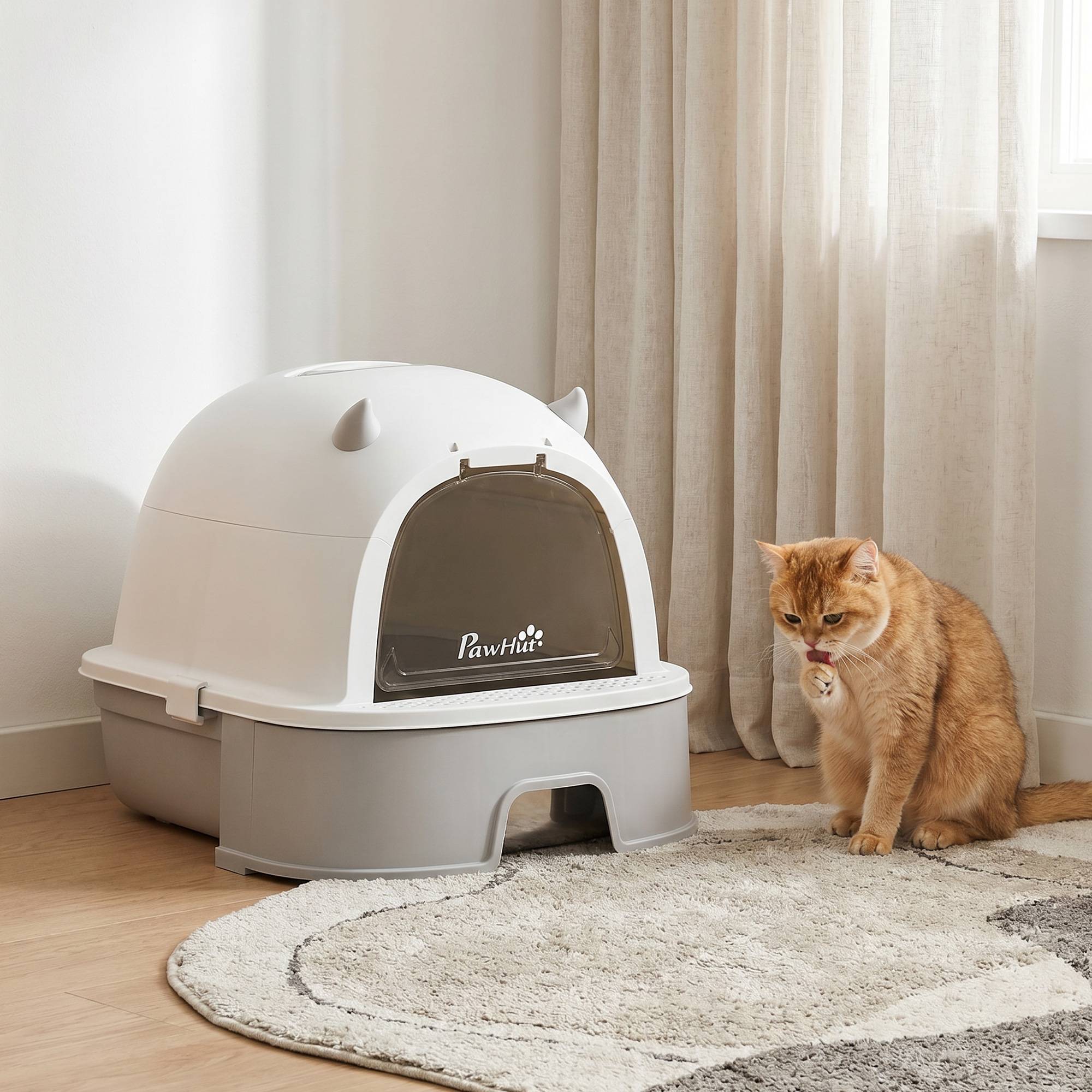 Bac à litière en acier inoxydable avec couvercle amovible, pelle et filtre à charbon actif pour chats de petite et moyenne taille, gris - Image 3
