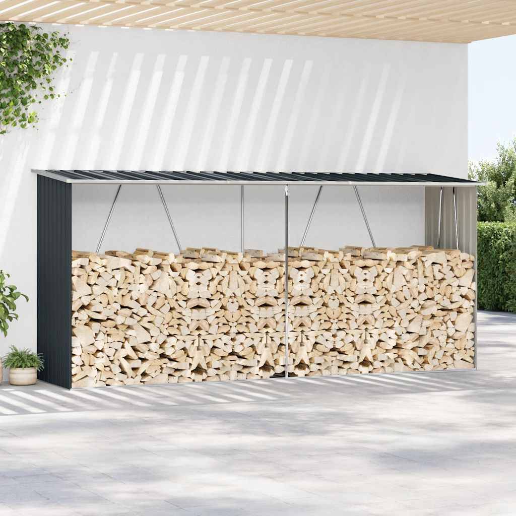 Grand Abri à bûches Acier Galvanisé Design Moderne 330x84x152cm Anthracite - ComfortXL Outdoor Living - Image 3