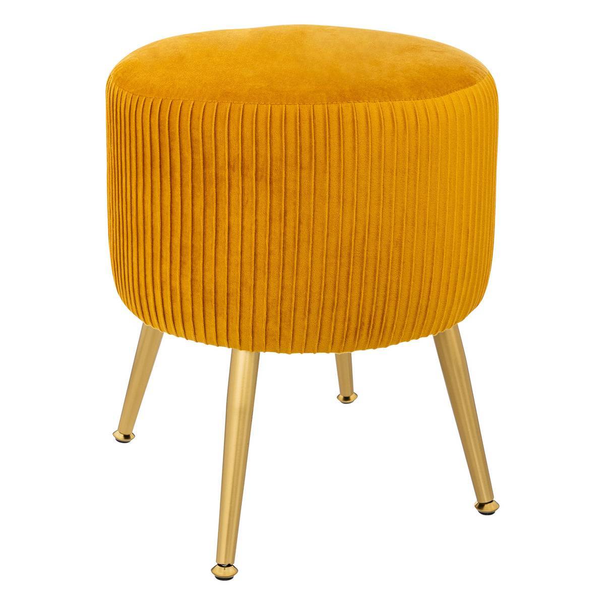 Atmosphera - Tabouret "Solaro" velours plissé jaune moutarde - Atmosphera Créateur d'intérieur - Imagen 1