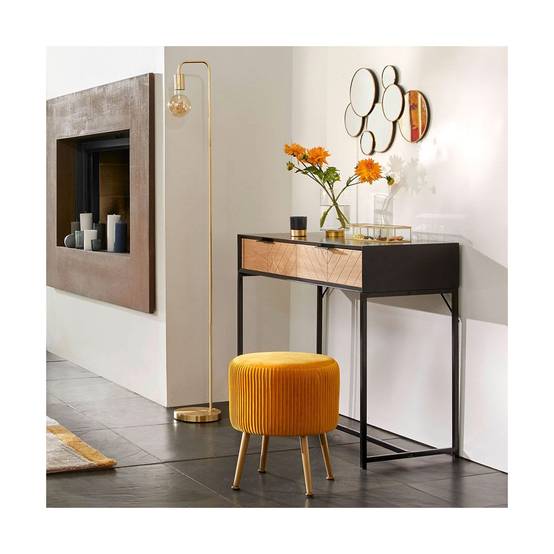 Tabouret en Velours Ocre plissé H 41 cm - Image 3