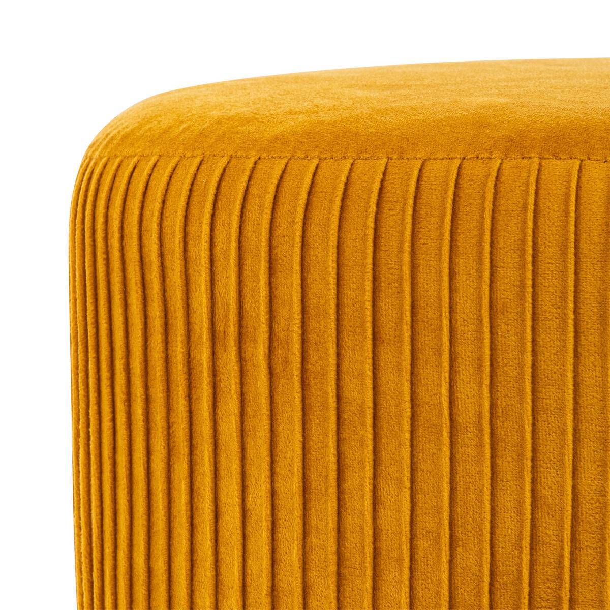 Atmosphera - Tabouret "Solaro" velours plissé jaune moutarde - Atmosphera Créateur d'intérieur - Imagen 3
