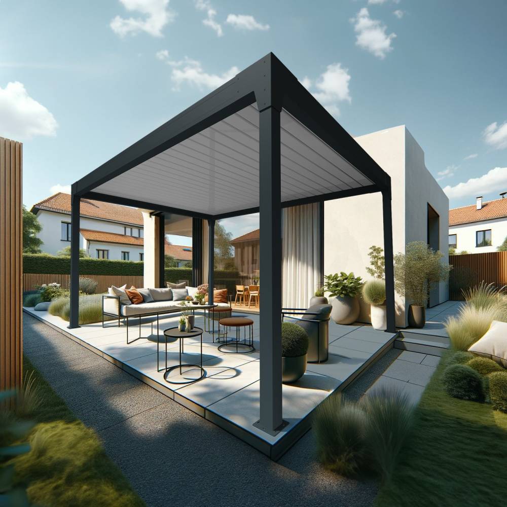 Pergola Bioclimatique AVANOA îlot 4,00x3,013 M Vérin à Télécommande (Gris anthracite / Blanc) - Alia Productions - Imagen 1