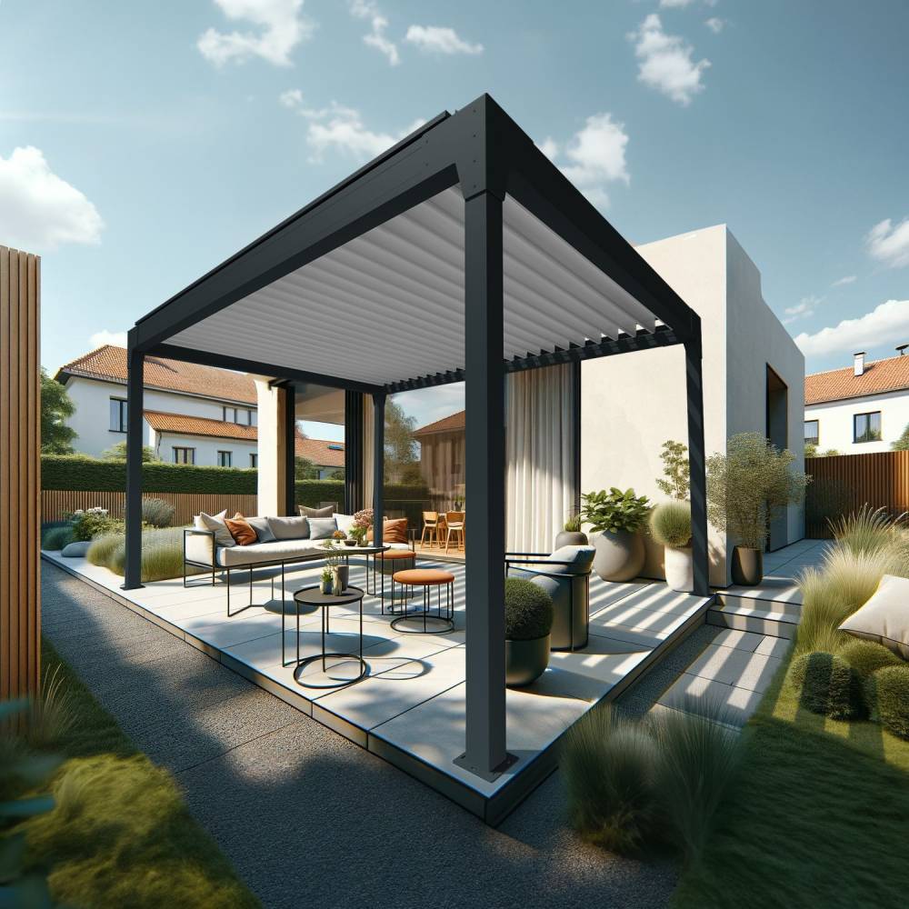 Pergola Bioclimatique AVANOA îlot 4,00x3,013 M Vérin à Télécommande (Gris anthracite / Blanc) - Alia Productions - Imagen 2