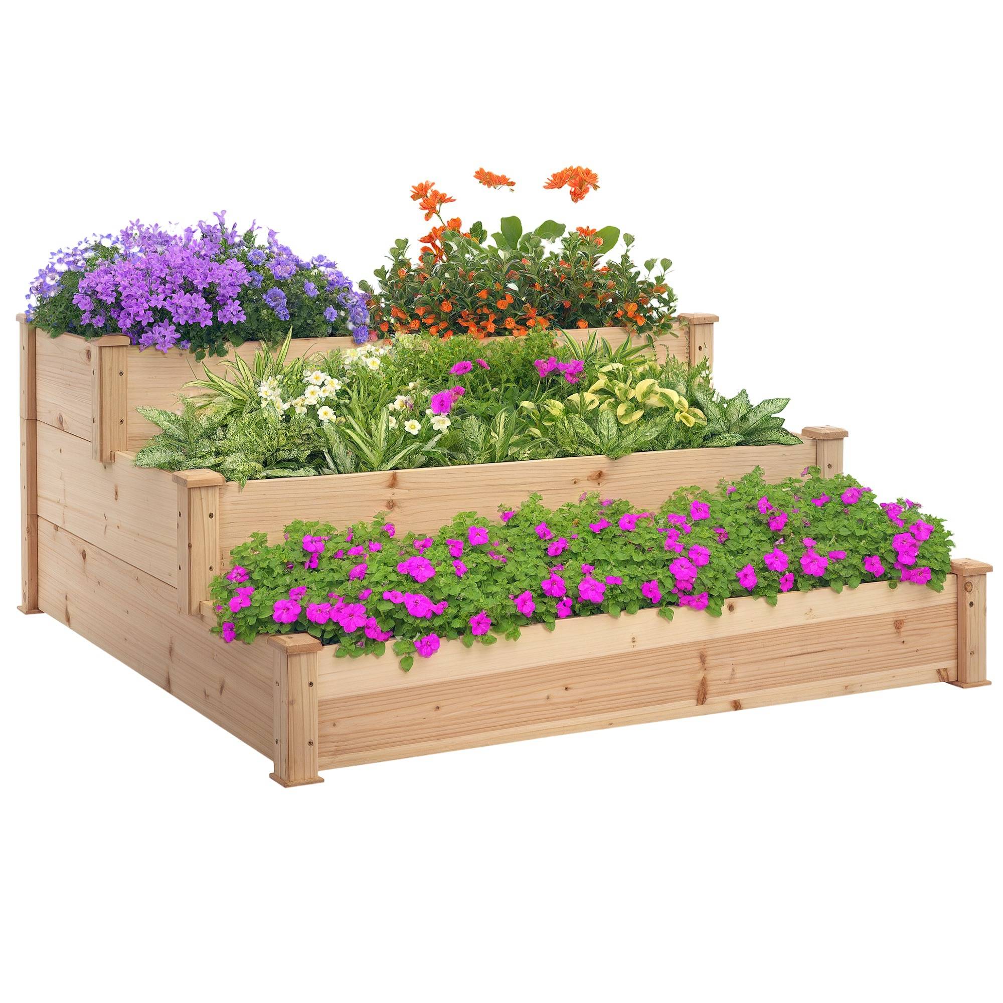ComfortXL - Carré potager 3 niveaux en bois de sapin pour jardin culture sans fond 120x120cm naturel - ComfortXL Outdoor Living