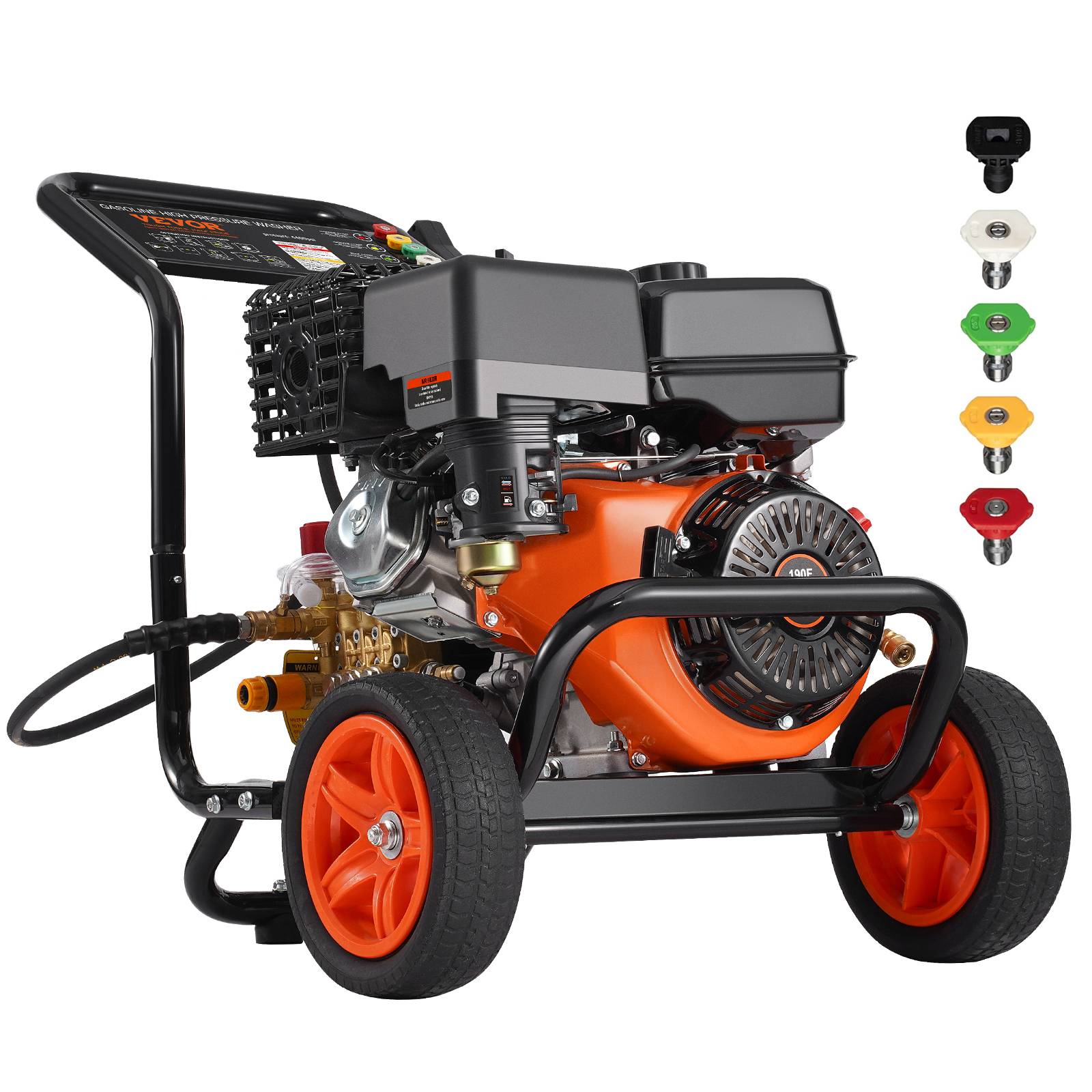 Vevor - VEVOR Nettoyeur Haute Pression Essence 4400 PSI 15 L/min, Pompe Cuivre, 5 Buses, pour Voitures.
