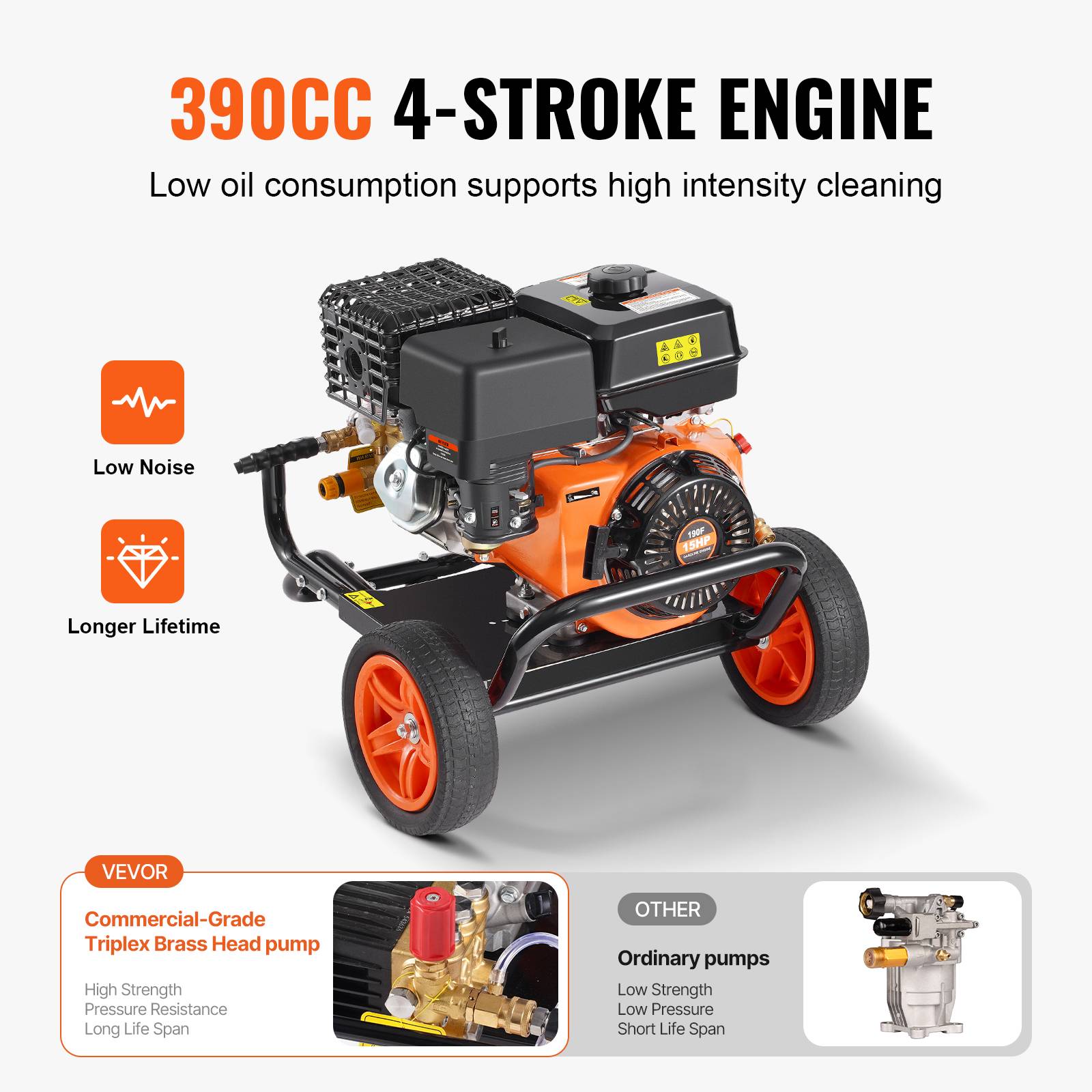 Vevor - VEVOR Nettoyeur Haute Pression Essence 4400 PSI 15 L/min, Pompe Cuivre, 5 Buses, pour Voitures. - Image 3