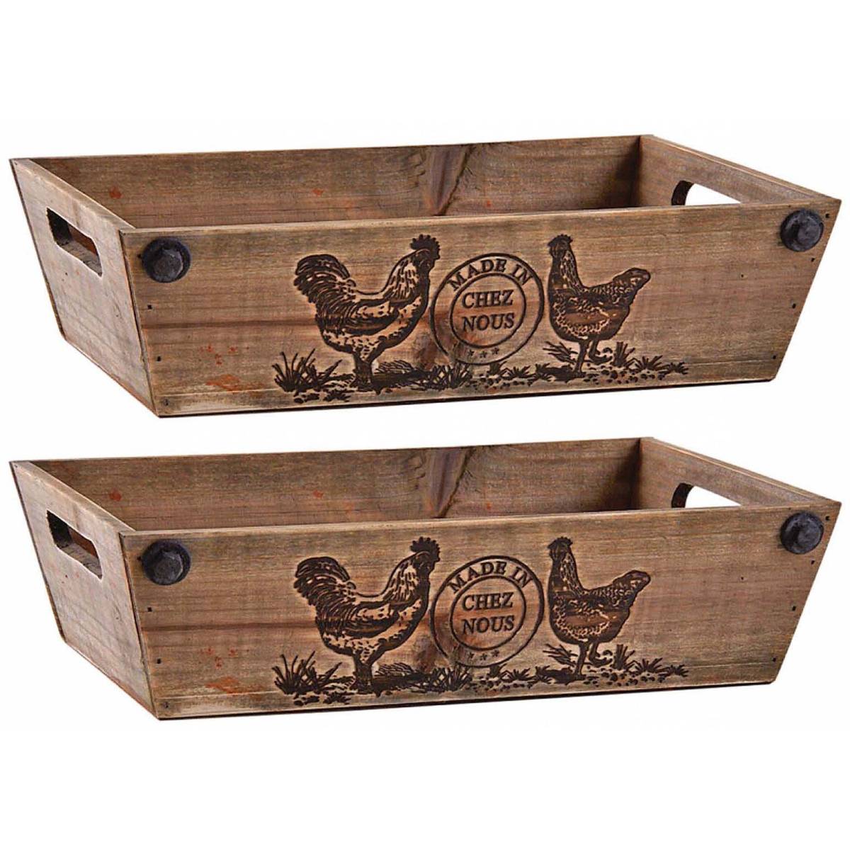 Aubry Gaspard - Manne en bois teinté Made in chez nous (Lot de 2) - Imagen 1