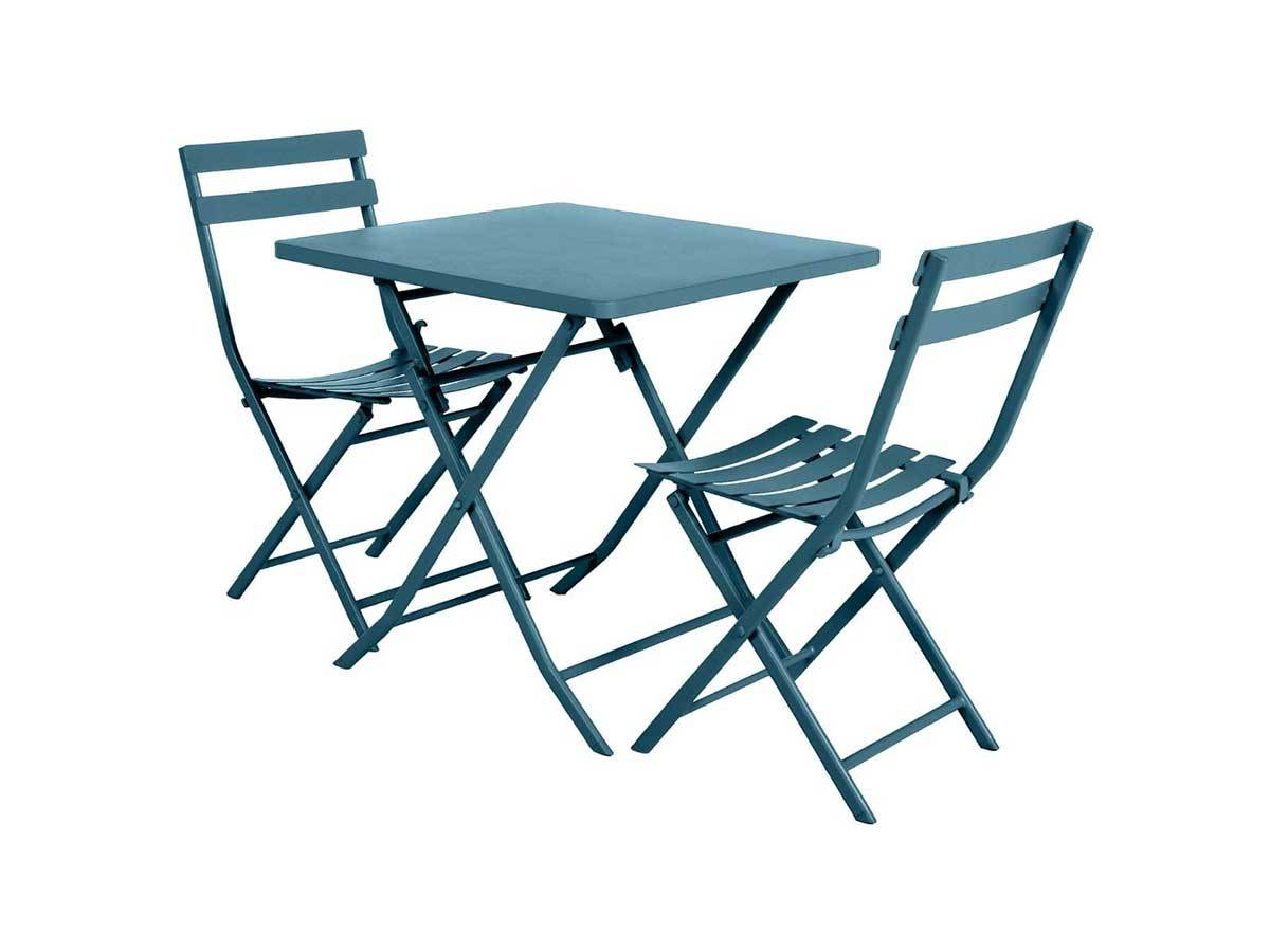 Hesperide - Salon de jardin carré en métal Greensboro 70 x 70 cm Bleu Canard avec 2 chaises - Hespéride - Imagen 1