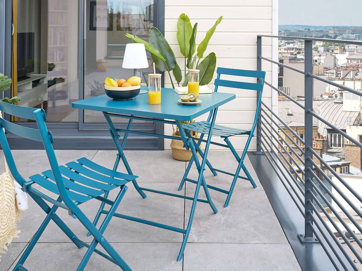 Hesperide - Salon de jardin carré en métal Greensboro 70 x 70 cm Bleu Canard avec 2 chaises - Hespéride - Imagen 2