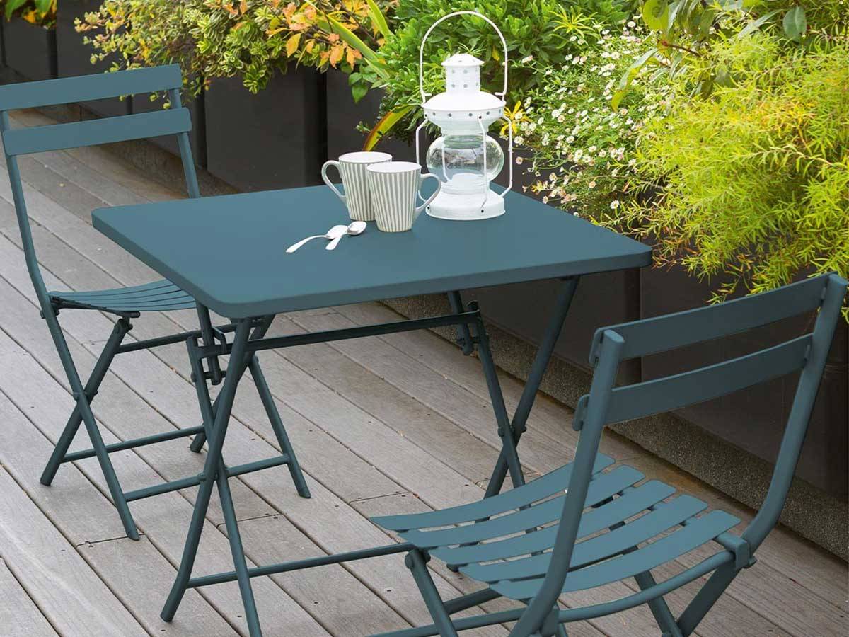 Hesperide - Salon de jardin carré en métal Greensboro 70 x 70 cm Bleu Canard avec 2 chaises - Hespéride - Imagen 3