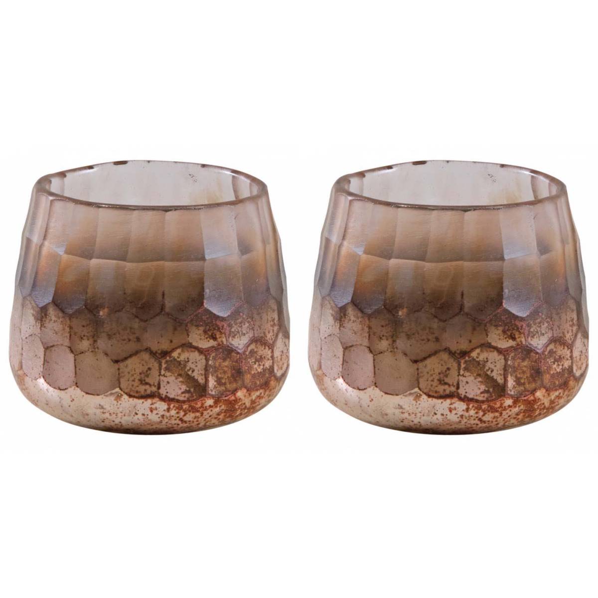 Aubry Gaspard - Photophore en verre teinté rose et doré 10 cm (Lot de 2) - Imagen 1