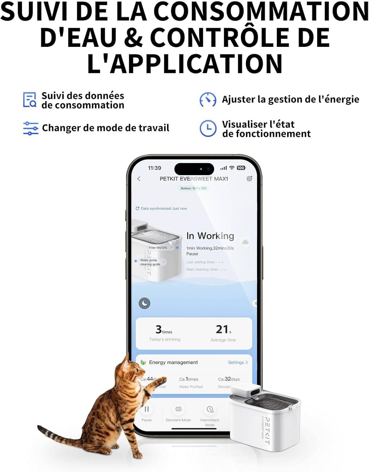 Petkit - EVERSWEET MAX Fontaine à eau connectée pour animaux, 3L, 83jours d'autonomie PETKIT - Imagen 2