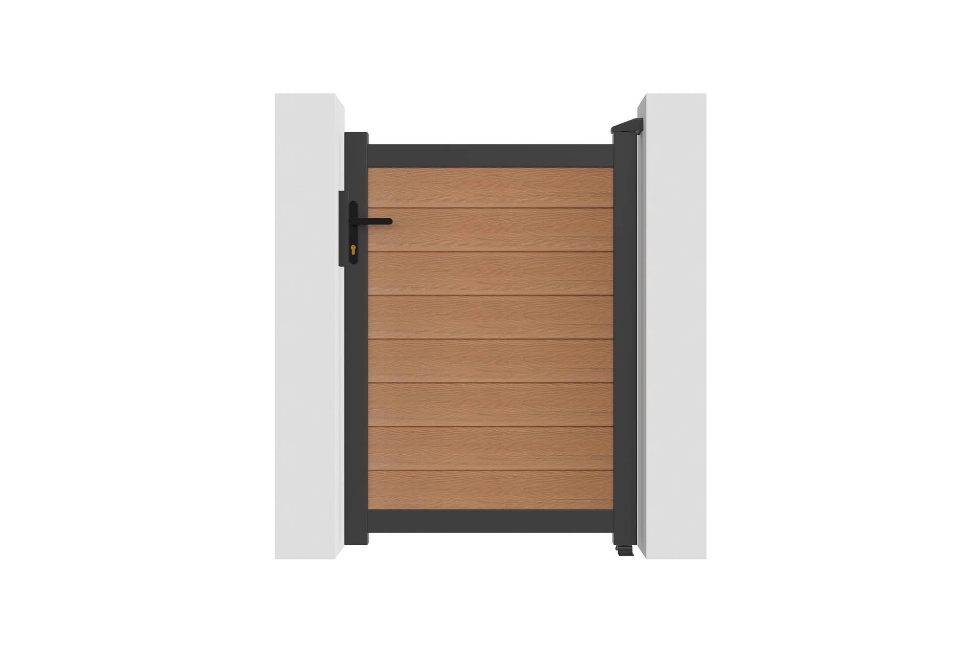 Casanoov Portillon bois composite 1m ATHOS H.140cm teck avec cadre aluminium + 2 poteaux EIFEL aluminium 20x20cm 140 x 300 cm Anthracite - Image 5