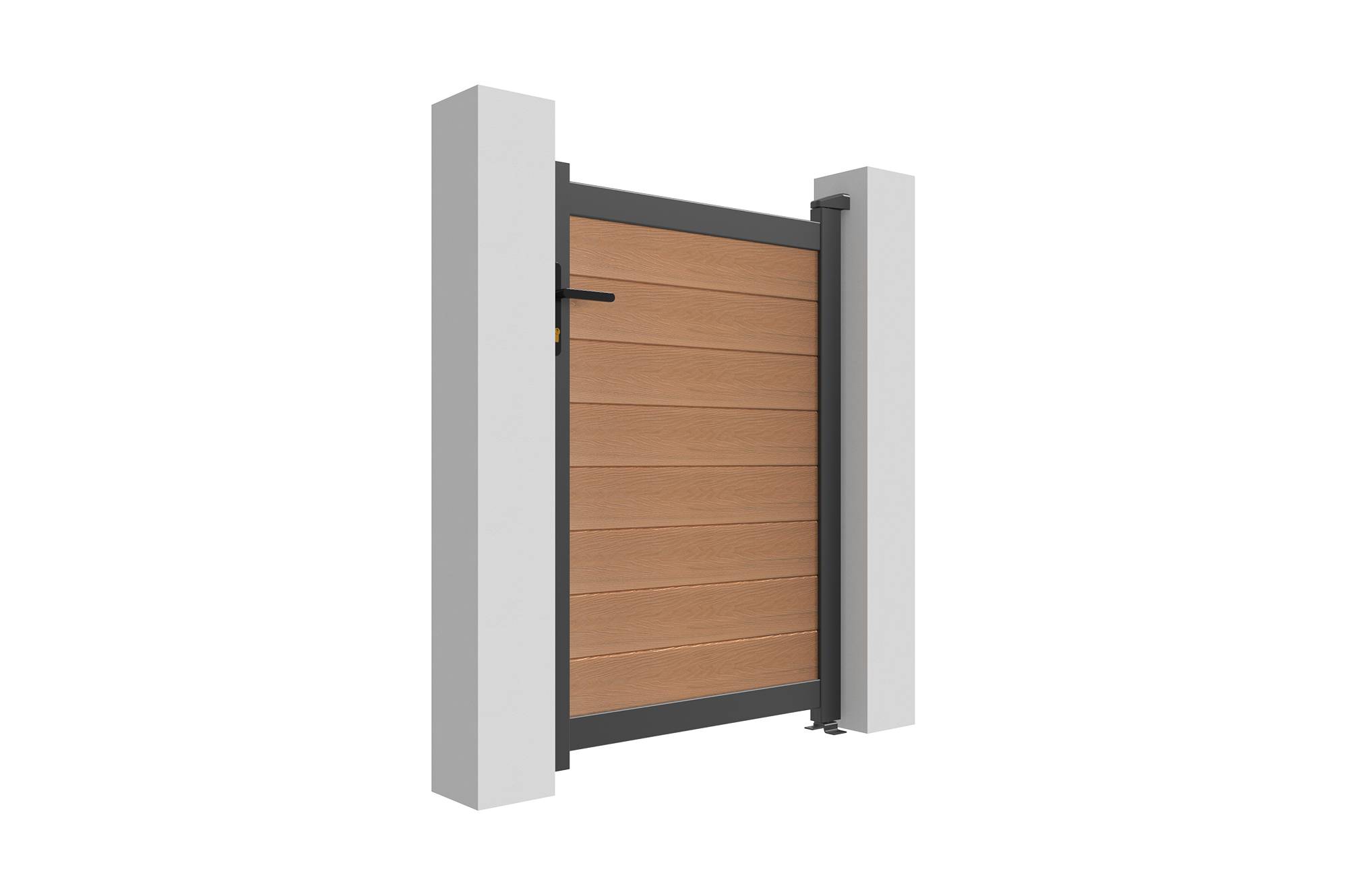Casanoov Portillon bois composite 1m ATHOS H.140cm teck avec cadre aluminium + 2 poteaux EIFEL aluminium 20x20cm 140 x 300 cm Anthracite - Image 6