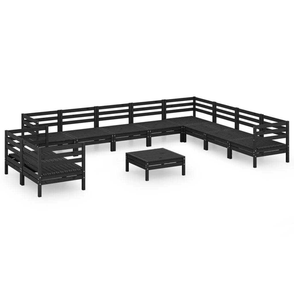 Helloshop26 - Salon de jardin meuble d'extérieur ensemble de mobilier 11 pièces bois de pin massif noir - Imagen 1