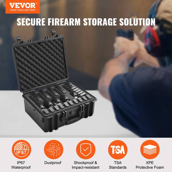 VEVOR Conteneurs pistolets durables, étanche, jusqu'à 5 pistolets, 18,9x16,3x8,5 po. - Image 2