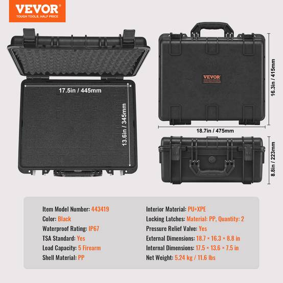 VEVOR Conteneurs pistolets durables, étanche, jusqu'à 5 pistolets, 18,9x16,3x8,5 po. - Image 7