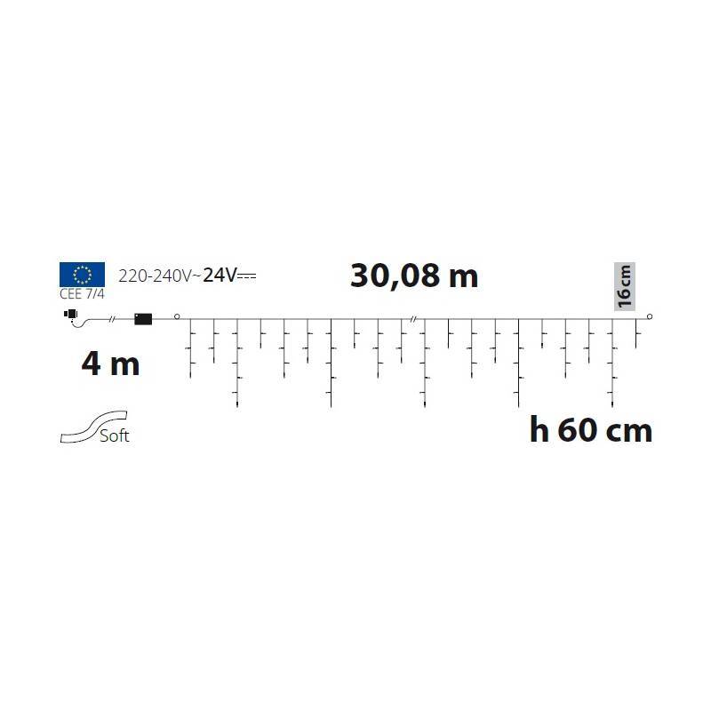 Lotti - Guirlande lumineuse stalactites 30M H60cm 720 LED blanc froid 8 modes câble blanc 24V Lotti - Imagen 2