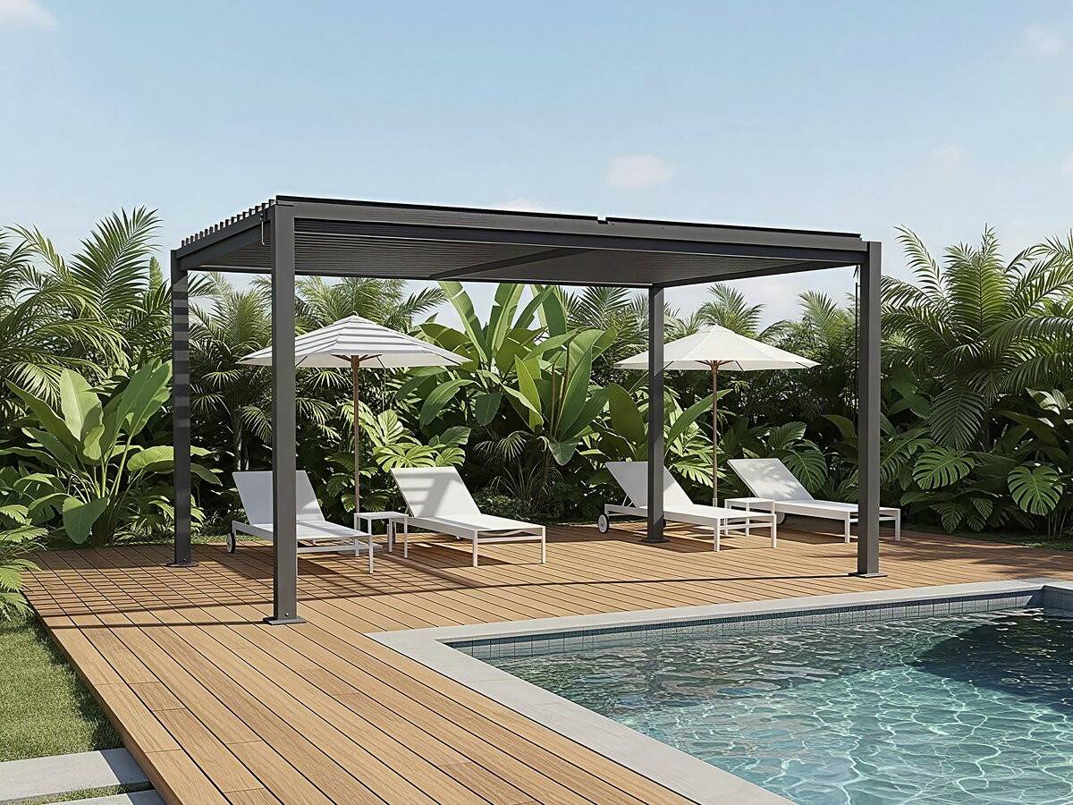 Pergola Bioclimatique Autoportante Avec Lames Orientables "howard" - 3 X 4 M - Gris -habitat Et Jardin - Image 2