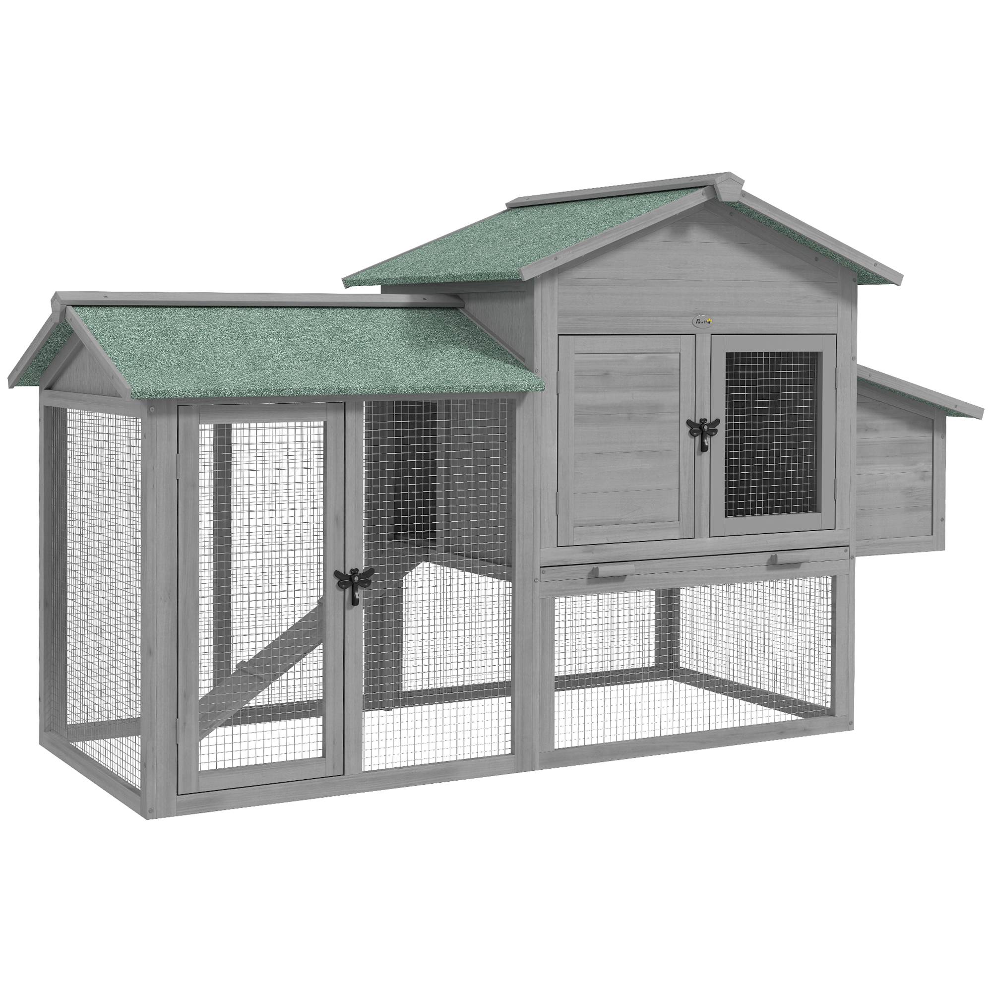 Sans Marque - Poulailler bois enclos pondoir rampe tiroir amovible 2-4 poules 168x75x103 cm gris