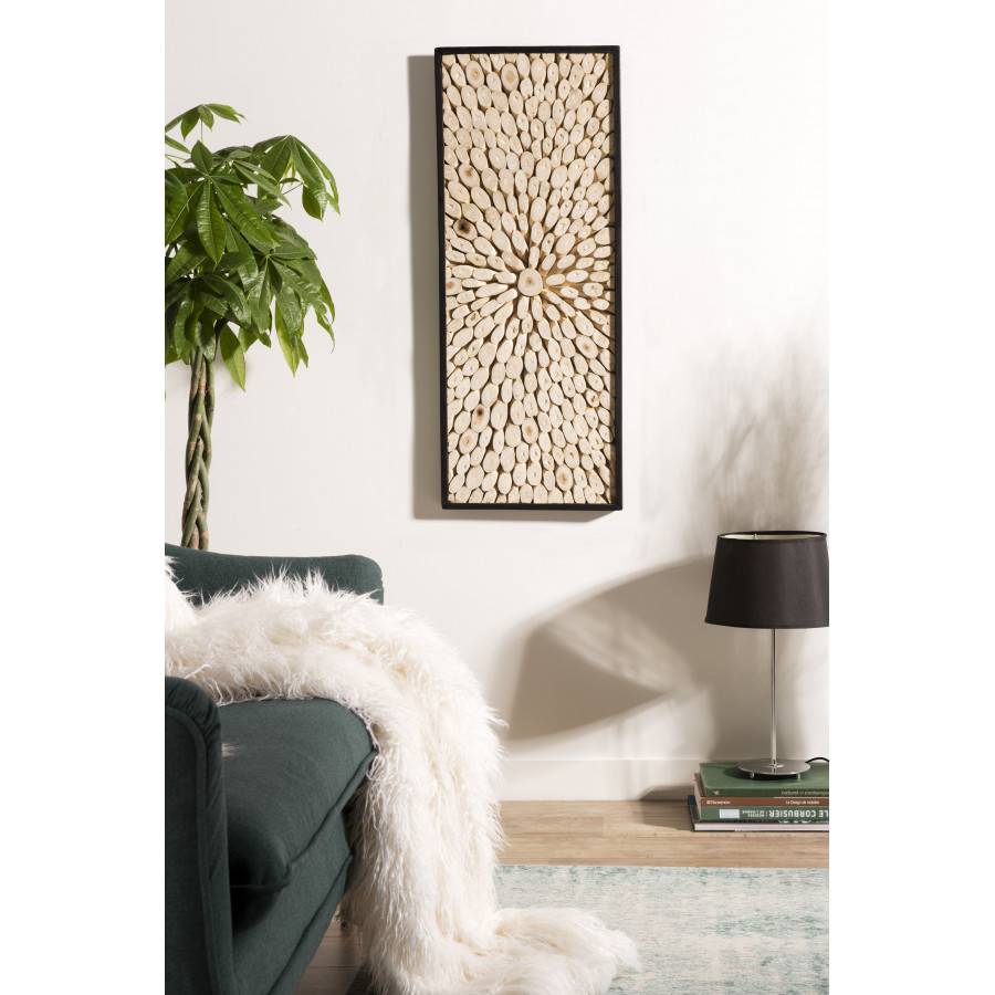 Macabane - SUZY - Décoration murale rectangulaire 100x40cm branches bois Teck nature - Imagen 2