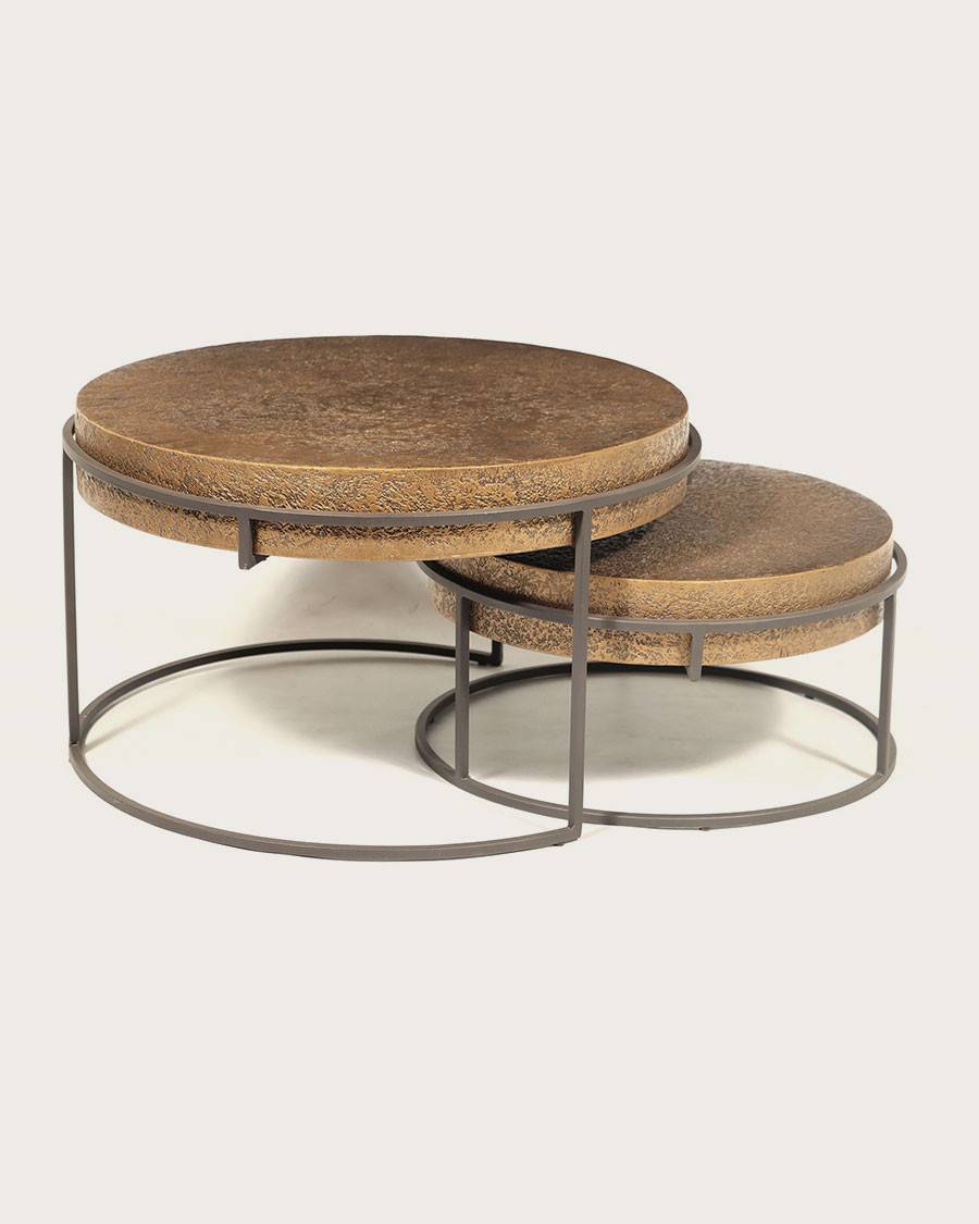 Marrakech - Table basse ronde gigogne en métal doré - UNIQKA - Imagen 1