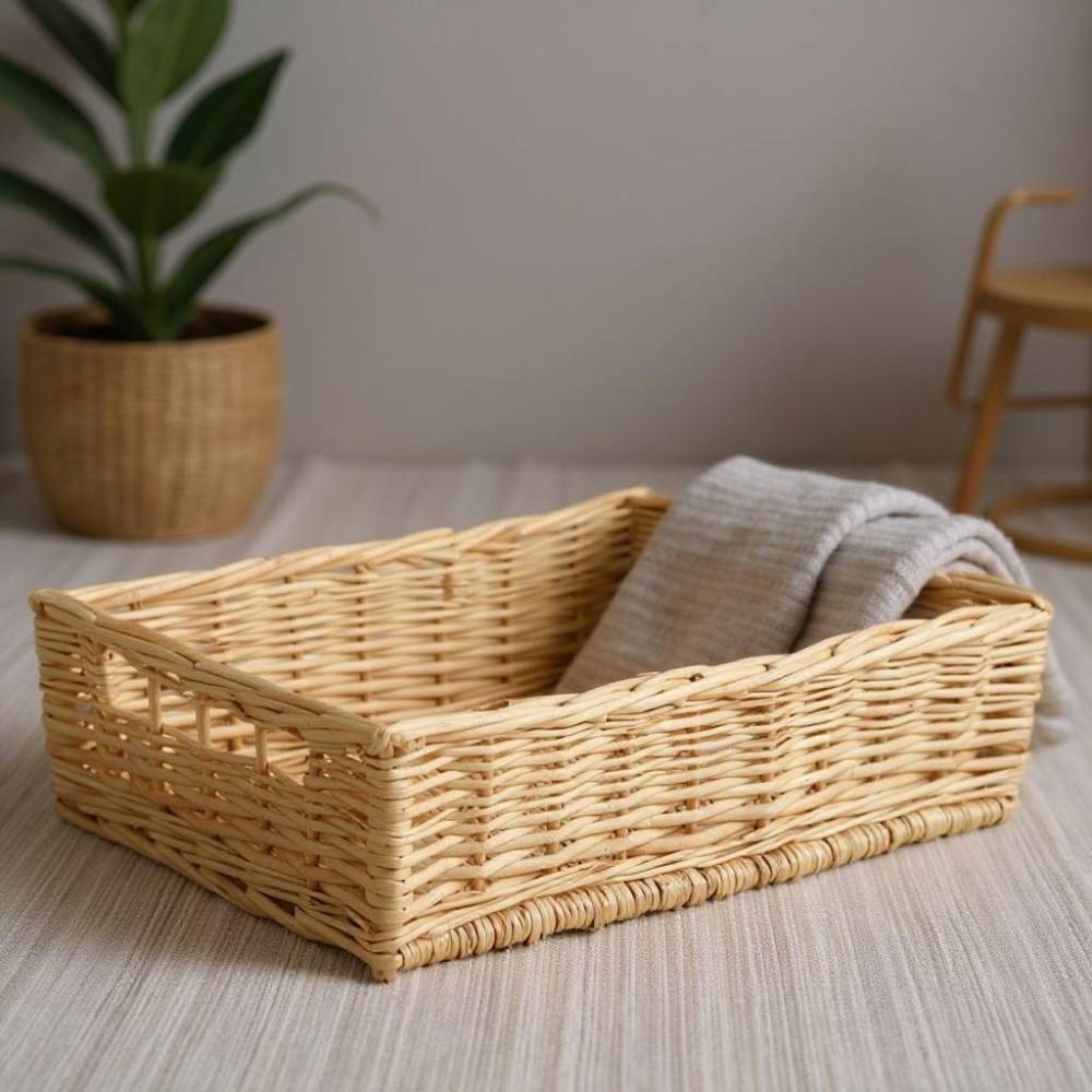 Aubry Gaspard - Manne en osier naturel avec passe-main Panier 40 x 28 cm - Imagen 2