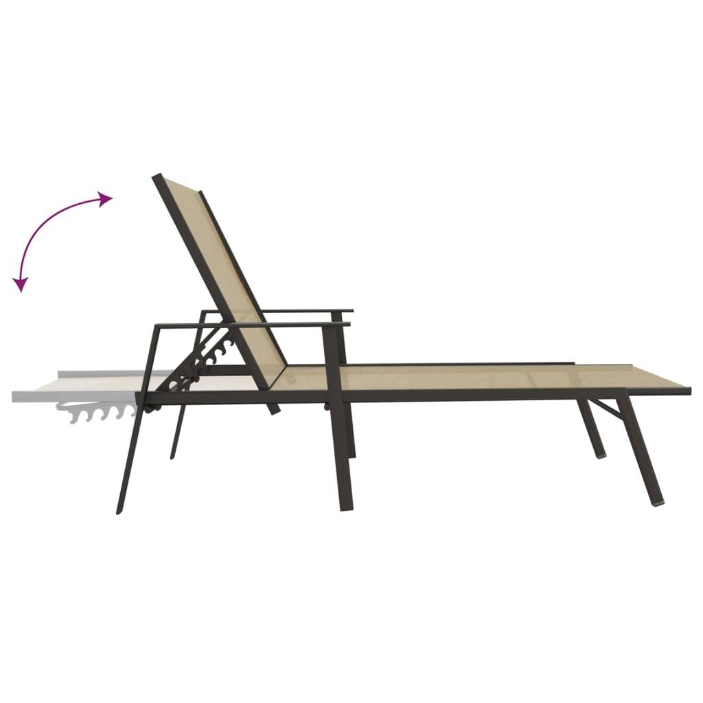 Helloshop26 - Transat chaise longue bain de soleil lit de jardin terrasse meuble d'extérieur acier et tissu textilène crème - Imagen 5