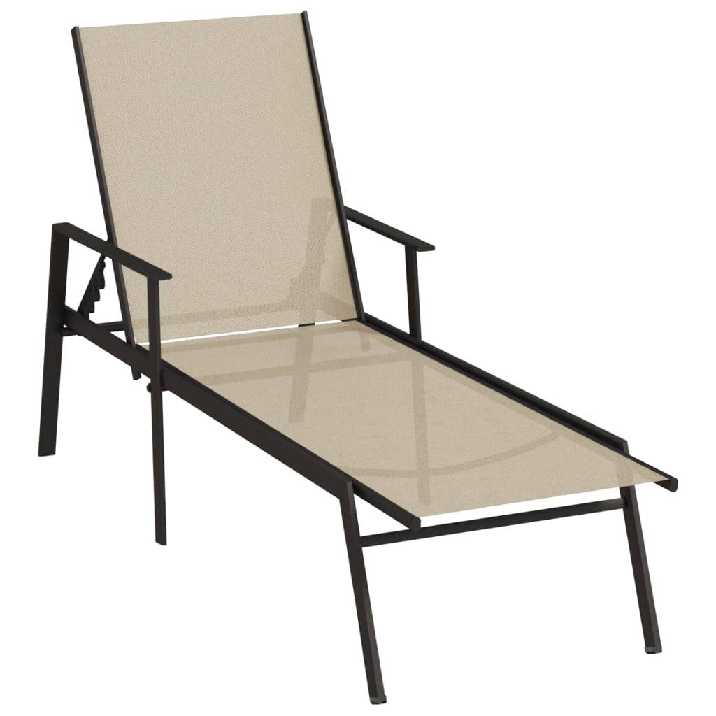 Helloshop26 - Transat chaise longue bain de soleil lit de jardin terrasse meuble d'extérieur acier et tissu textilène crème - Imagen 1