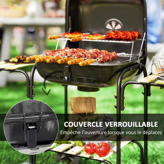 Outsunny - Barbecue charbon de bois surface de cuisson de 1840 cm² - avec grille, couvercle, étagères et roues - noir - Outsunny - Image 5