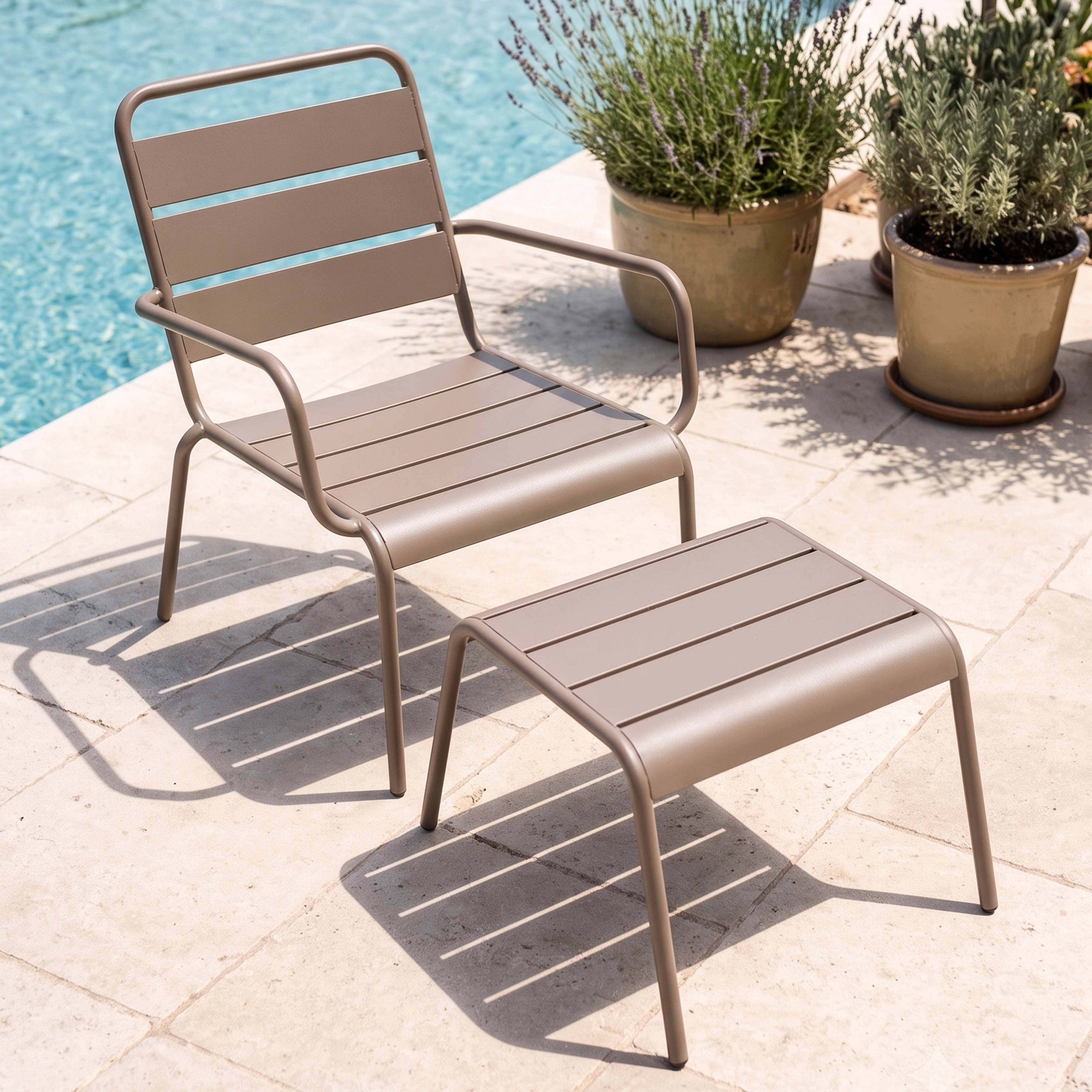 Oviala - Fauteuil relax et repose pied en métal taupe Palavas - Oviala - Imagen 2