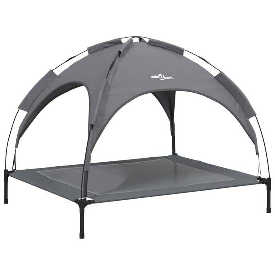 Grand Lit Chien avec Auvent Amovible Acier et Tissu Anthracite 104x86cm – ComfortXL Pet Living - Image 2