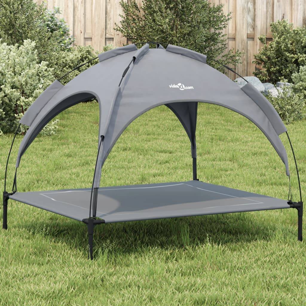 Grand Lit Chien avec Auvent Amovible Acier et Tissu Anthracite 104x86cm – ComfortXL Pet Living - Image 1