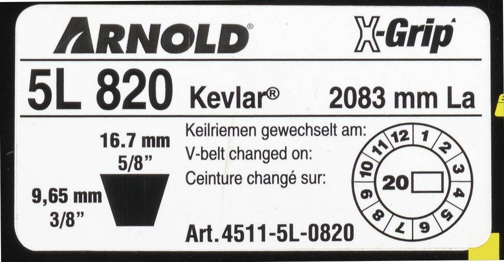 Arnold - Courroie trapézoïdale X-Grip V de type 5L820 Arnold - Imagen 2