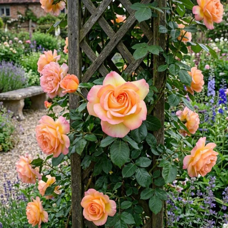 Rosier grimpant Mme A. Meilland à fleurs Rose/Jaune - feuillage Caduc - Pot de 3L - 20/40 cm - Image 2