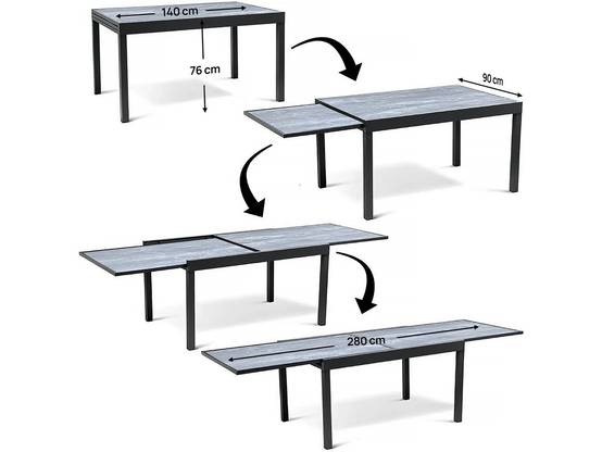 Table De Jardin En Aluminium Extensible "lagos" - 140/280 X 90 X 76 Cm - Gris -habitat Et Jardin - Image 4